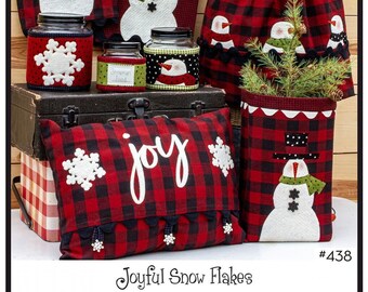Joyful Snow Flakes Applique Pattern, Whole Country Caboodle WCC438, Christmas Xmas Decor Sewing Projects, Jar Wraps Pillow Cover Pattern