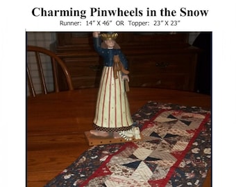 Charming Pinwheels in the Snow Table Runner Pattern, Creek Side Stitches CSS177, Charm Pack Friendly, Quilted Table Runner Topper Pattern