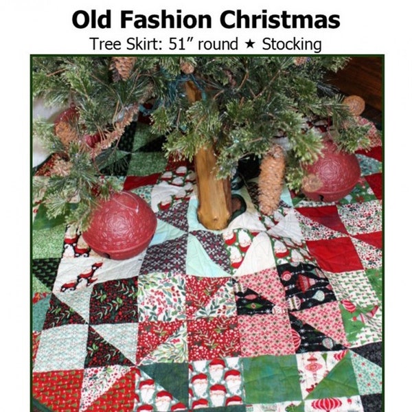 Old Fashion Christmas Tree Skirt Quilt Pattern, Creek Side Stitches CSS317, Layer Cake Friendly, Quilted Christmas Xmas Tree Skirt Stocking