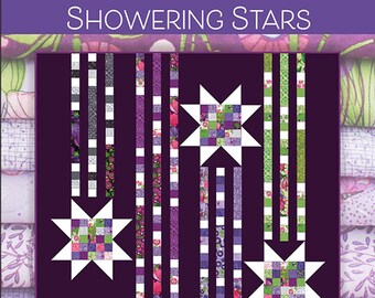 Showering Stars Quilt Pattern, Robin Pickens RPQP-SS117, Jelly Roll Friendly Modern Star Throw Twin Quilt Pattern