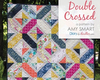 Double Crossed Quilt Pattern, Diary of a Quilter DQ1605, Fat Quarter FQ Friendly Modern Crib or Throw Quilt, Easy Quilt Pattern, Amy Smart