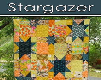 Stargazer Quilt Pattern, Villa Rosa Designs VRD012, Fat Quarter Friendly, Scrappy Star Quilt, Modern Throw Quilt, Running Doe