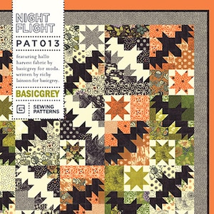 Night Flight Quilt Pattern, BasicGrey PAT013, Fat Eighths Eights F8 Friendly, Halloween Bats Quilt, Halloween Bats Stars Quilt Pattern