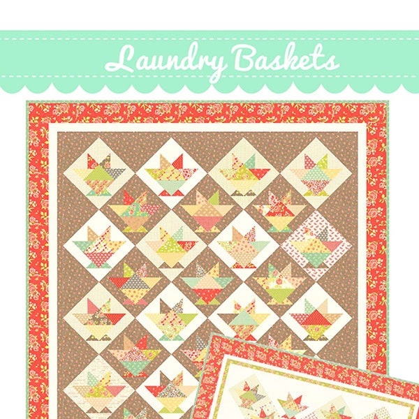 Laundry Baskets Quilt Pattern, Fig Tree Quilts FTQ1033, Layer Cake Friendly, Modern Basket Throw Quilt Pattern, Joanna Figueroa