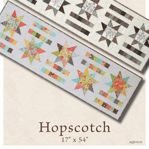 Hopscotch Table Runner Quilt Pattern, Antler Quilt Design AQD0119, Charm Pack Friendly Sawtooth Stars Table Runner Quilt Pattern, Doug Leko