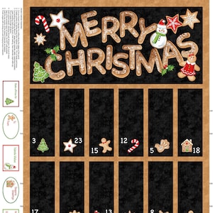 Sugar Coated - Christmas Advent Calendar 24" Fabric Panel, Northcott DP27140-99, Deborah Edwards, Christmas Xmas Quilt Panel