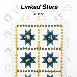 Linked Stars Quilt Pattern, Animas Quilts AQP236, Yardage Friendly Star Lap Throw Quilt Pattern, Jackie Robinson