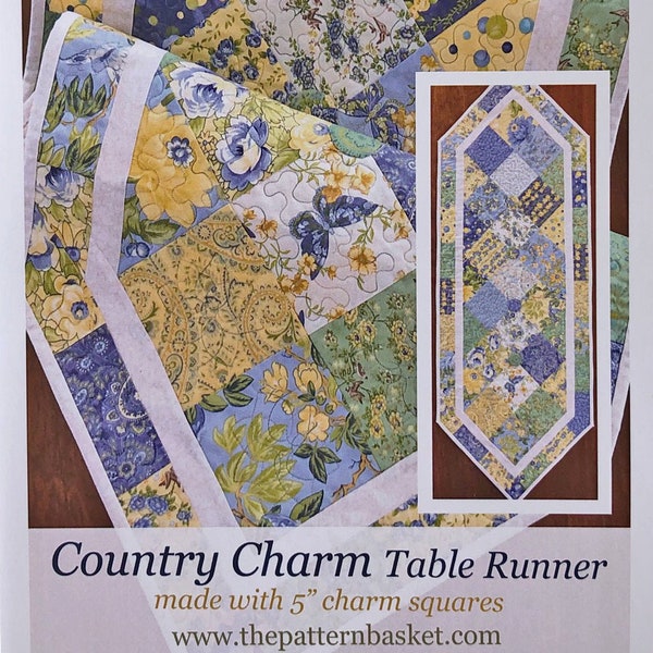 Country Charm Quilted Table Runner Pattern, The Pattern Basket TPB 0705, Charm Pack Friendly, Table Topper Pattern