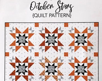 October Stars Quilt Pattern, Jedi Craft Girl OCTOBERSTARS, Layer Cake Friendly, Modern Star Throw Quilt Pattern, Scaredy Cat