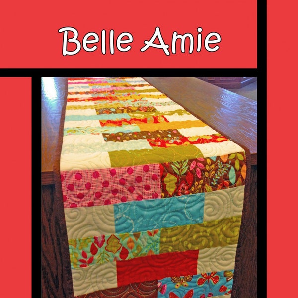 Belle Amie Quilt Pattern, Villa Rosa Designs VRDOQ006, Jelly Roll Friendly Table Runner Pattern, 2.5" Precut Strips Quilt Pattern