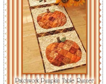 Patchwork Pumpkin Quilted Table Runner Pattern, Shabby Fabrics SF48568, Autumn Fall Table Runner Pattern, Scrappy Pumpkin Runner