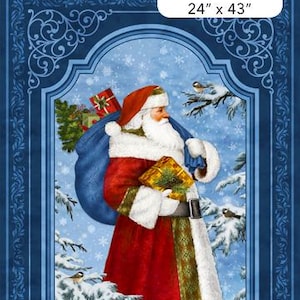 St Nicholas - Dark Blue Multi Santa 24&quot; Fabric Panel, Northcott DP28210-48, Father Christmas Xmas Saint Nick Quilt Panel