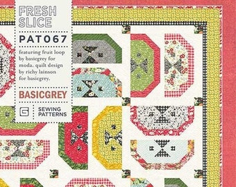 Fresh Slice Quilt Pattern, BasicGrey PAT067, Yardage Friendly Fruit Slices Square Throw Quilt Pattern, Basic Grey