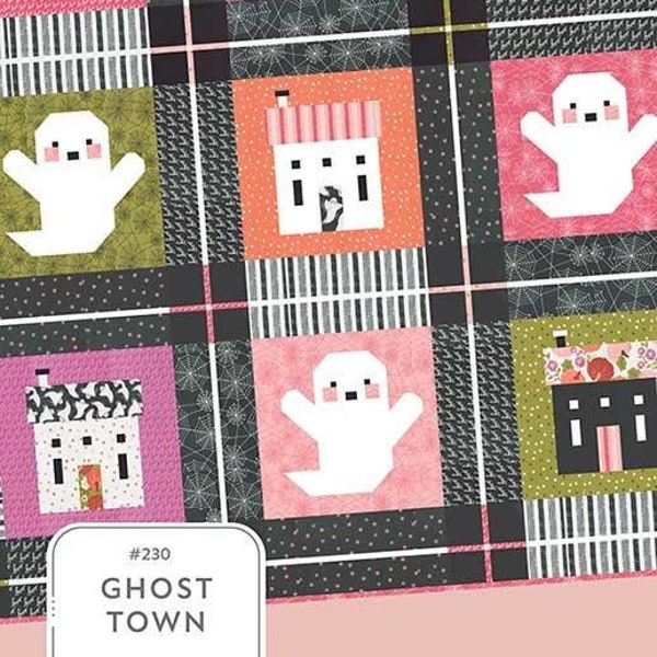 Ghost Town Quilt Pattern, Lella Boutique LB230, Fat Quarter Eighths Friendly Halloween Ghosts Houses Throw Quilt Pattern