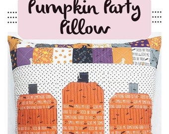 Pumpkin Party Pillow Quilt Pattern, Sew Lux Fabric SLF2081, Mini Charm Square F8 Fat Eighths Friendly Halloween Pillow Cover Pattern