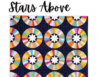 Stars Above Quilt Pattern, Megan Collins Quilt Design MCQ015, Fat Quarter FQ Friendly Foundation Paper Piecing Star Circles Quilt Pattern