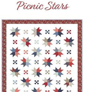 Picnic Stars Quilt Pattern, Chelsi Stratton Designs CSD189, 33 F8 Fat Eighths Friendly Quilt Pattern, Star 9 Patch Throw Bed Quilt Pattern