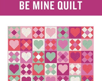 LAST CALL Be Mine Quilt Pattern, Pen and Paper Patterns PAPP21, Modern Valentine's Day Hearts Kisses Throw Quilt Pattern, Ruby Star Society