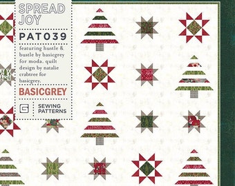 Spread Joy Quilt Pattern, BasicGrey PAT039, Fat Eighths Eights F8 Friendly Pattern, Christmas Xmas Tree Throw Quilt Pattern, Basic Grey