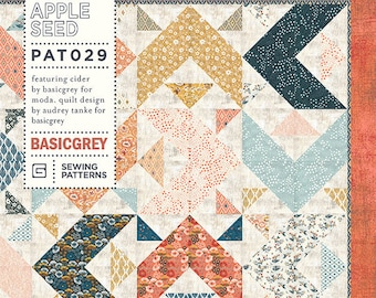 Apple Seed Quilt Pattern, BasicGrey PAT029, Fat Eighths Eights F8 Friendly Pattern, Modern Square Throw Quilt Pattern, Large Print Quilt