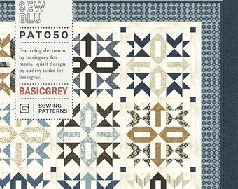 Sew Blu Quilt Pattern, BasicGrey PAT050, Fat Quarter FQ Friendly Pattern, Modern Square Throw Quilt Pattern, Basic Grey