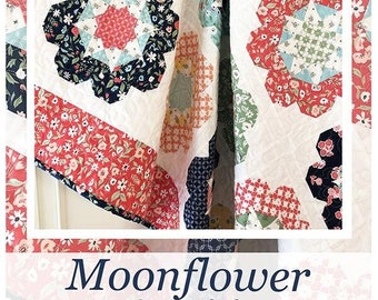 Moonflower Quilt Pattern, The Pattern Basket TPB1907, Fat Quarter FQ Friendly, Square Lap Throw Flower Quilt Pattern