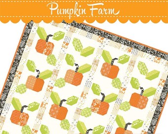 LAST CALL Pumpkin Farm Quilt Pattern, Fig Tree Quilts  FTQ1751, Autumn Fall Harvest Pumpkin Throw Quilt Pattern, Yardage Friendly