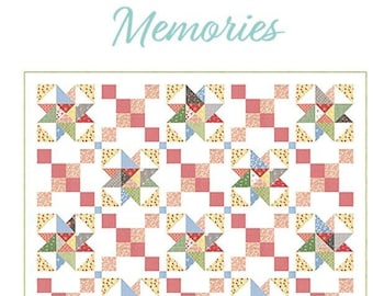 Memories Quilt Pattern, Chelsi Stratton Designs CSD138, 33 F8 Fat Eighths Friendly Quilt Pattern, Star Chain Throw Bed Quilt Pattern