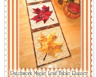Patchwork Maple Leaf Quilted Table Runner Pattern, Shabby Fabrics SF48632, Autumn Fall Leaves Table Runner Pattern, Scrappy Table Runner