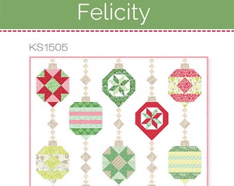 Felicity Quilt Pattern, Kate Spain KS1505, 36 Fat Eighths F8 Friendly Quilt Pattern, Christmas Xmas Ornaments Quilt Pattern