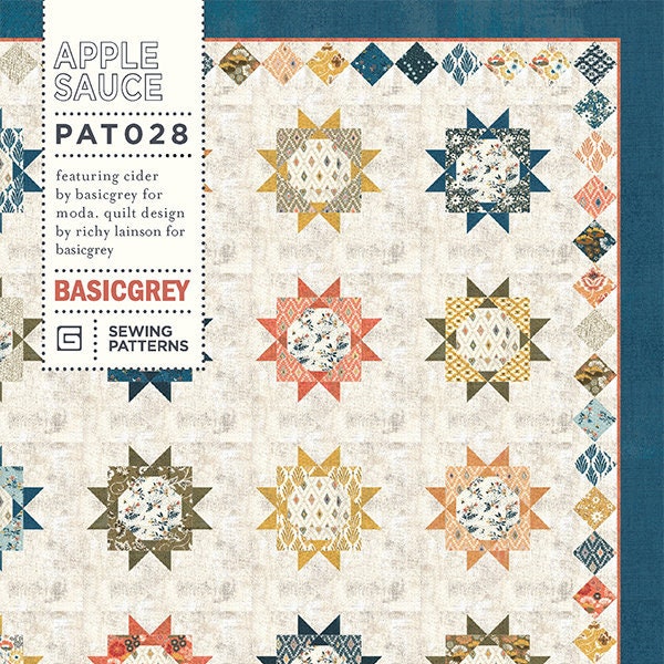 Apple Sauce Quilt Pattern, BasicGrey PAT028, Fat Eighths Eights F8 Friendly Pattern, Modern Square Throw Quilt Pattern, Basic Grey