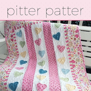 Pitter Patter Quilt Pattern, VRDKE001, Baby Lap Hearts Quilt, Easy Applique Baby Quilt Pattern, Patterns for Yardage, Villa Rosa Designs