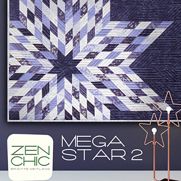 Mega Star 2 Quilt Pattern, Zen Chic MS2QP, Modern Lone Star Wall Quilt Pattern, Jelly Roll Friendly, Contemporary Lap Star Quilt