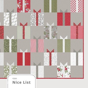 Nice List Quilt Pattern, Lella Boutique LB200, Layer Cake Fat Quarter FQ Scrap Friendly, Christmas Xmas Gift Boxes Throw Quilt Pattern