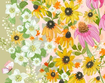 Superbloom - Pastel Floral Ombre Fabric, Moda 48780 11, Large Print Multicolored Floral Cotton Quilting Fabric, Robin Pickens