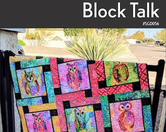 Block Talk Quilt Pattern, Swirly Girls Design SGD056, Panel and Layer Cake Friendly, Modern Easy T-Shirt or Large Print Quilt Pattern