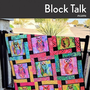 Block Talk Quilt Pattern, Swirly Girls Design SGD056, Panel and Layer Cake Friendly, Modern Easy T-Shirt or Large Print Quilt Pattern