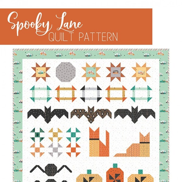 Spooky Lane Halloween Sampler Quilt Pattern, Flamingo Toes FT-8009A, 24 Fat Quarter FQ Friendly Haunted Adventure Row Quilt Pattern