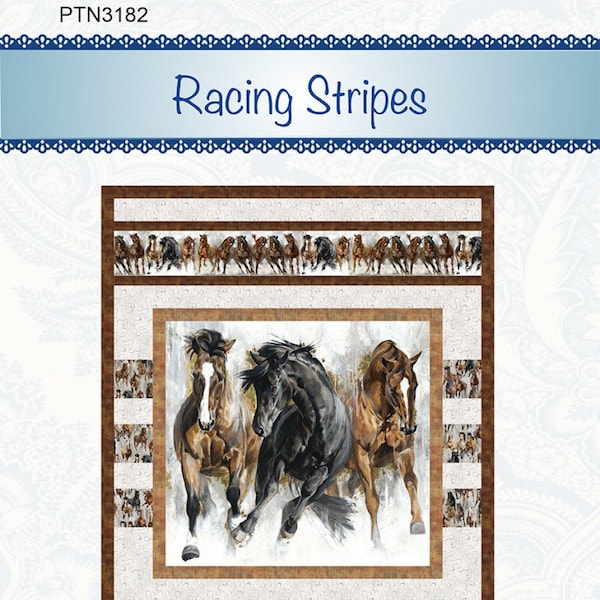 Racing Stripes Quilt Pattern, Bound to Be Quilting PTN3182, Horizontal Fabric Panel Friendly Throw Quilt Pattern, Panel Frame Pattern