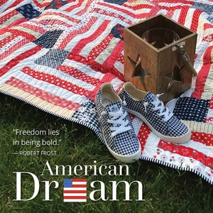 American Dream Quilt Pattern, Angela Pingel APAD108, Yardage Friendly Patriotic Flag Quilt Pattern, Independence Day