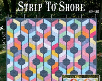 LAST CALL Strip to Shore Quilt Pattern, GE Designs GE161, Jelly Roll Strip Quilt Pattern, Modern Hexagons Baby Lap Twin Queen Quilt Pattern