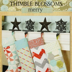 Merry Christmas Stockings Quilt Pattern, Thimble Blossoms TBL141, Quilted Christmas Xmas Stockings Pattern, Holiday Decor