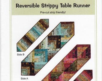 Reversible Strippy Table Runner Quilt Pattern, Plum Tree Quilts PTQ035, Jelly Roll Strips Friendly Table Runner Pattern