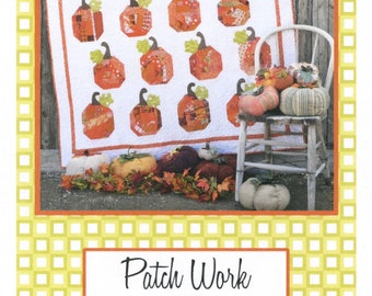 LAST CALL Patch Work Quilt Pattern, Sewn into the Fabric SITF183S, Yardage Scrap Friendly Autumn Fall Harvest Pumpkins Throw Quilt Pattern