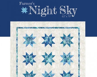 Farmer's Night Sky Quilt Pattern, Farmer's Daughters Quilts FDQ-NIGHTSKY, Yardage Fat Quarter FQ Friendly Star Throw Quilt Pattern