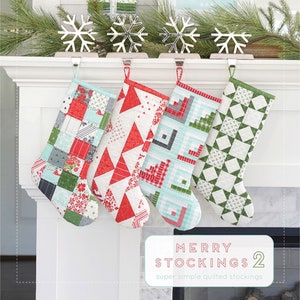 Merry Stockings 2 Quilt Pattern, Thimble Blossoms TBL256, Quilted Christmas Xmas Stockings Pattern, Holiday Decor