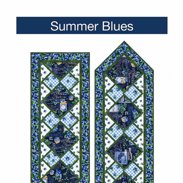 Summer Blues Quilt Pattern, Pine Tree Country Quilts PT2011, Yardage Friendly Table runner or Wall Banner Quilt Pattern