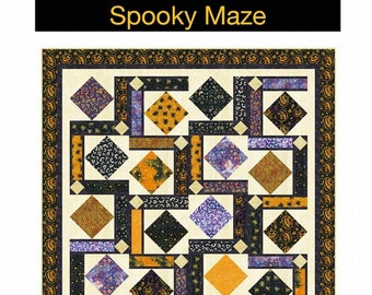 Spooky Maze Quilt Pattern, Pine Tree Country Quilts PTNB0336, Layer Cake Precut 10" Squares Friendly Square in Square Throw Quilt Pattern