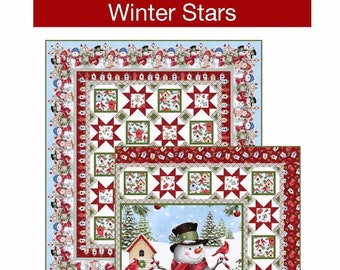Winter Stars Panel Frame Quilt Pattern, PTN2774, 36" Fabric Panel Friendly, Star Quilt Pattern, Pine Tree Country Quilts