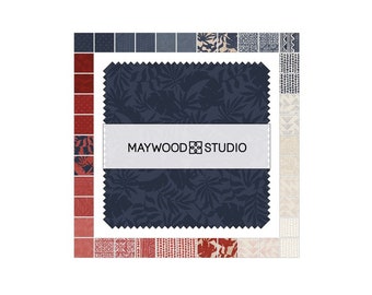 Breeze Way Charm Pack, Maywood Studio CP-MASBREE, Red White Blue Patriotic Island Charm Pack Fabric, 5" Inch Precut Fabric Squares